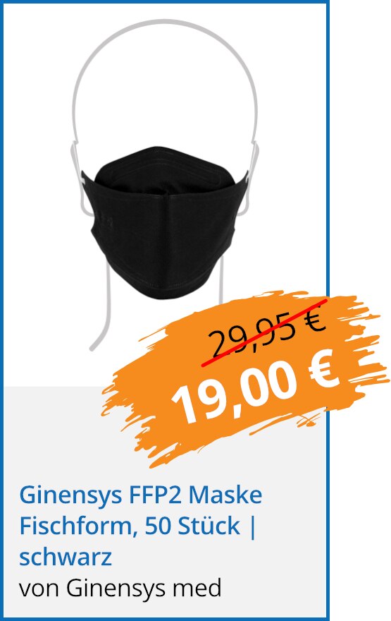 Ginensys FFP2 Maske Fischform, 50 Stück | schwarz, 29,95 durchgestrichen, 19,00 € in der Black-Week 