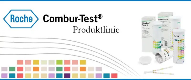 Roche Combur-Test Produktlinie, Farbflächen wie auf Teststreifen | Bilder von Combur Packungen