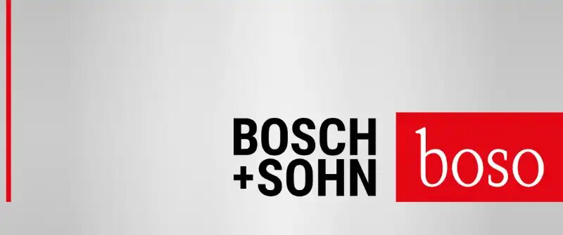 Bosch+Sohn boso-Logo vor grau-metallischen Hintergrund