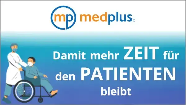 medplus logo - Damit mehr Zeit für den Patienten bleibt | Ärztin mit Patient im Rollstuhl