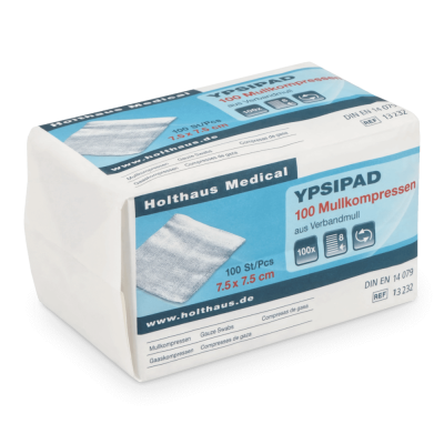 Ypsipad Mullkompressen 8-fach | unsteril, 7,5 x 7,5 cm | 100 Stück