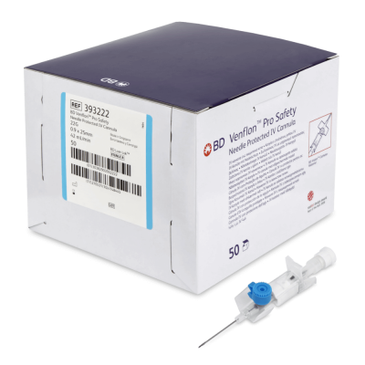 BD Venflon Pro Safety, Sicherheitsvenenverweilkatheter, 22 G, 0,9 x 25 mm, blau