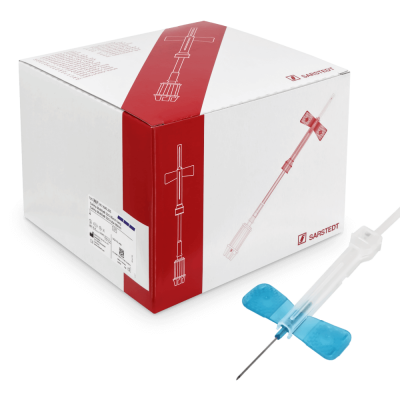 SARSTEDT Safety-Multifly-Kanüle, 120 Stück | 23G x 3/4", blau, kurzer Schlauch und Multiadapter