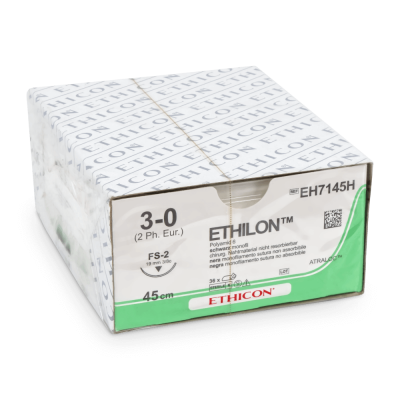 Ethicon Ethilon Nahtmaterial, schwarz, monofil, 0,45 m, 36 Stück | 3-0, FS-2