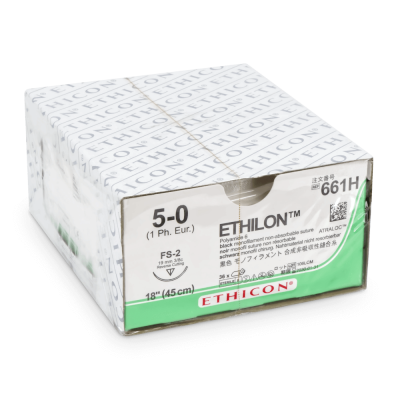 Ethicon Ethilon Nahtmaterial, schwarz, monofil, 0,45 m, 36 Stück | 5-0, FS-2