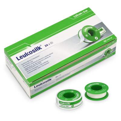 Leukosilk Rollenpflaster, 24 Stück | Mit Schutzring | 1,25 cm x 5 m