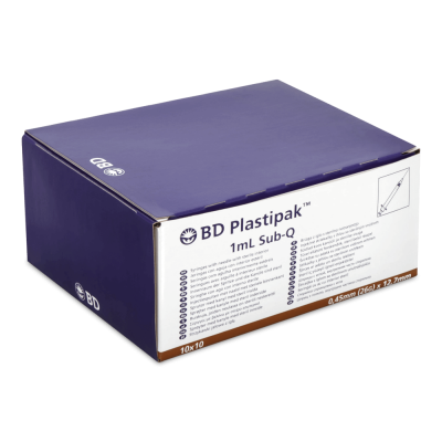 Plastipak Sub-Q Einmalspritze mit Kanüle, 26 G Braun, 1 ml, 100 Stück