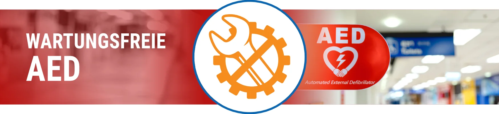 Banner mit Wartungsfrei-Grafik: durchgestrichener Schraubenschlüssel