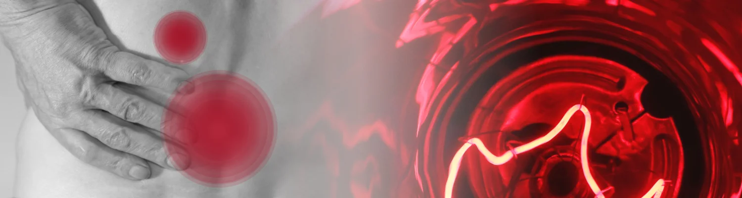 Banner Hand an schmerzender Stelle, Rotlichtlampe in extremer Nahaufnahmener.webp