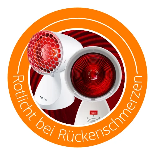 Icon-Bild mit Rotlichtlampen, Text: Rotlicht bei Rückenschmerzen
